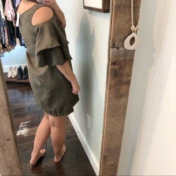 ADELINE large NWT olive suede cold shoulder dress - Picture 6 of 8